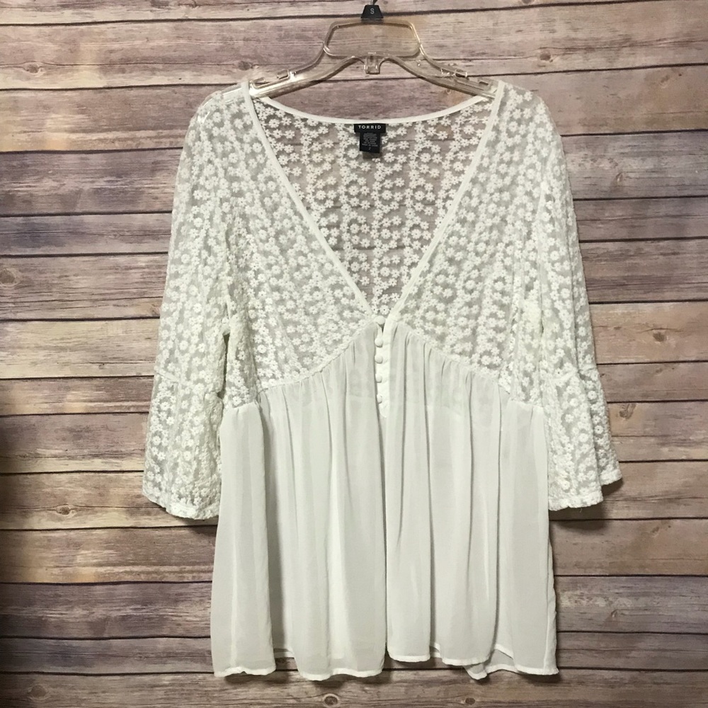 EUC Sexy Sheer White Torrid blouse. Size 2X.